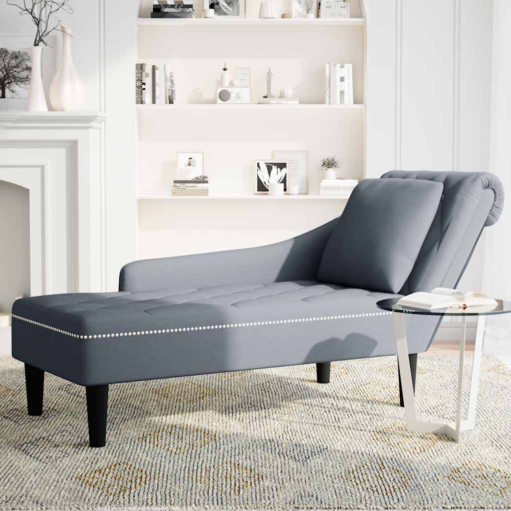 Fauteuil long et coussin et accoudoir droit gris foncé velours - XIOS