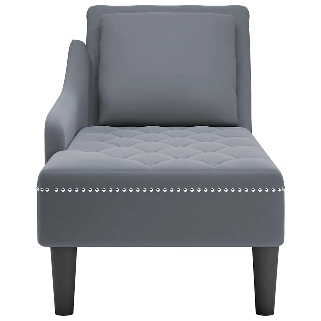 Fauteuil long et coussin et accoudoir droit gris foncé velours - XIOS