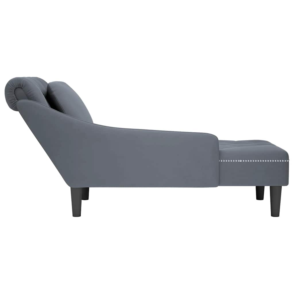 Fauteuil long et coussin et accoudoir droit gris foncé velours - XIOS