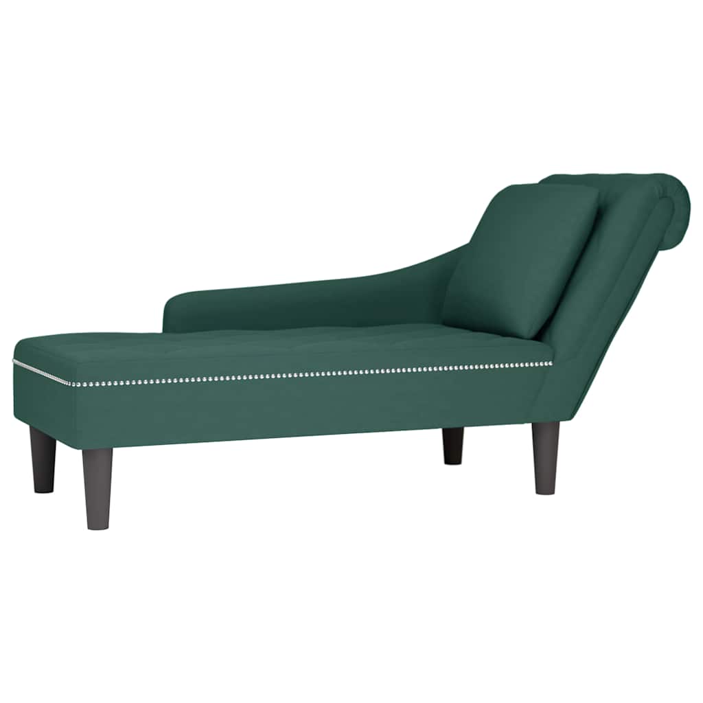 Fauteuil long et coussin et accoudoir droit vert foncé velours - XIOS