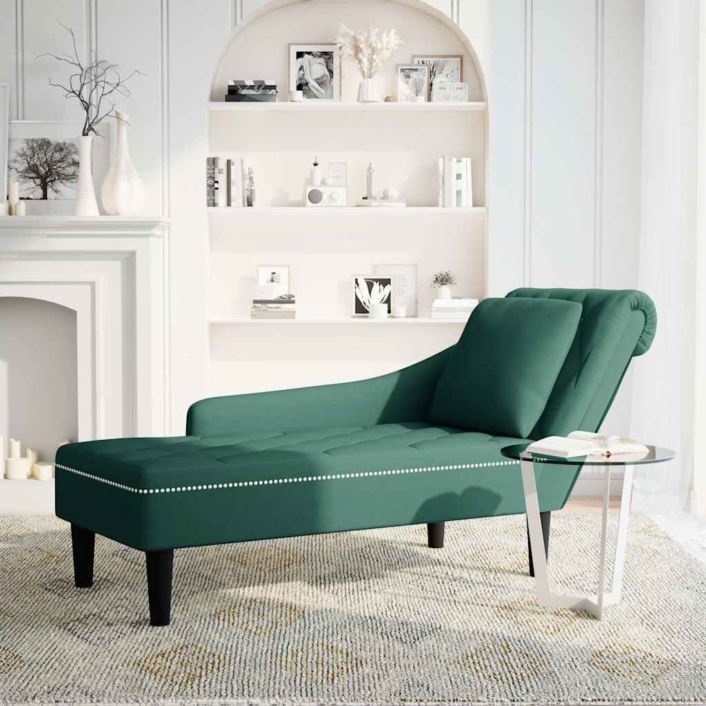 Fauteuil long et coussin et accoudoir droit vert foncé velours - XIOS