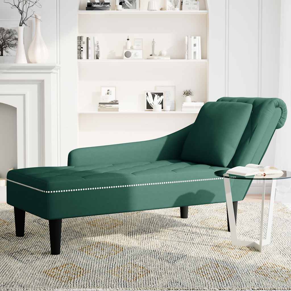 Fauteuil long et coussin et accoudoir droit vert foncé velours - XIOS