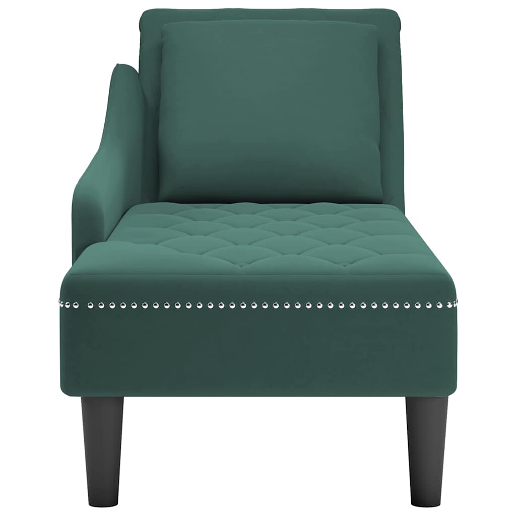 Fauteuil long et coussin et accoudoir droit vert foncé velours - XIOS