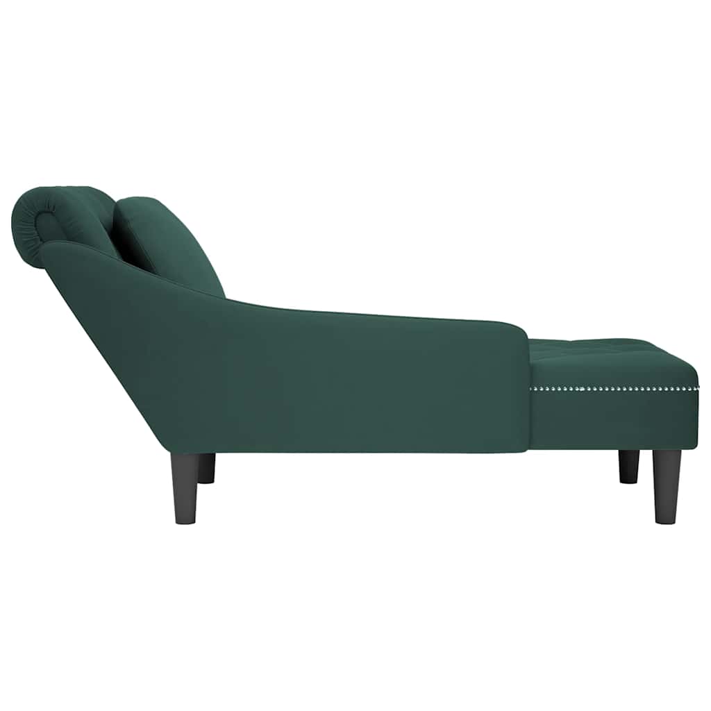 Fauteuil long et coussin et accoudoir droit vert foncé velours - XIOS