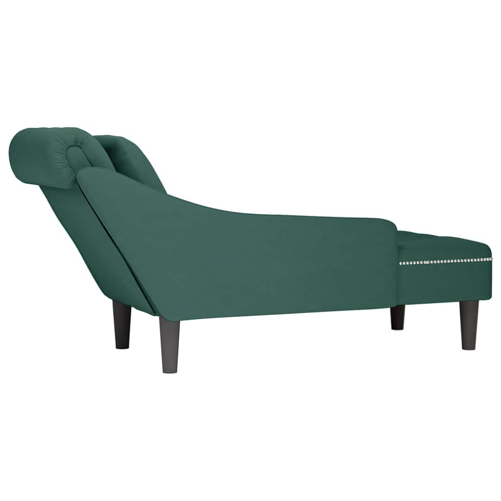 Fauteuil long et coussin et accoudoir droit vert foncé velours - XIOS