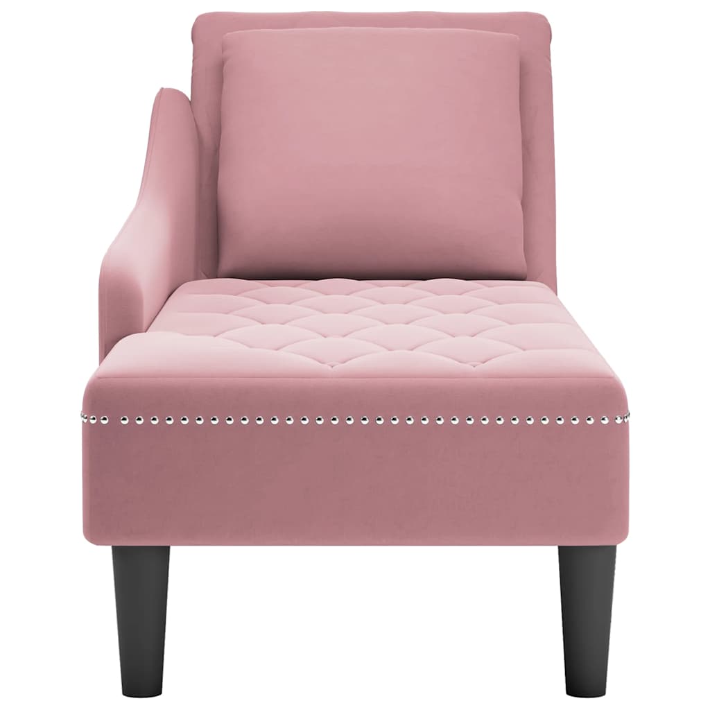 Fauteuil long avec coussin et accoudoir droit rose velours - XIOS