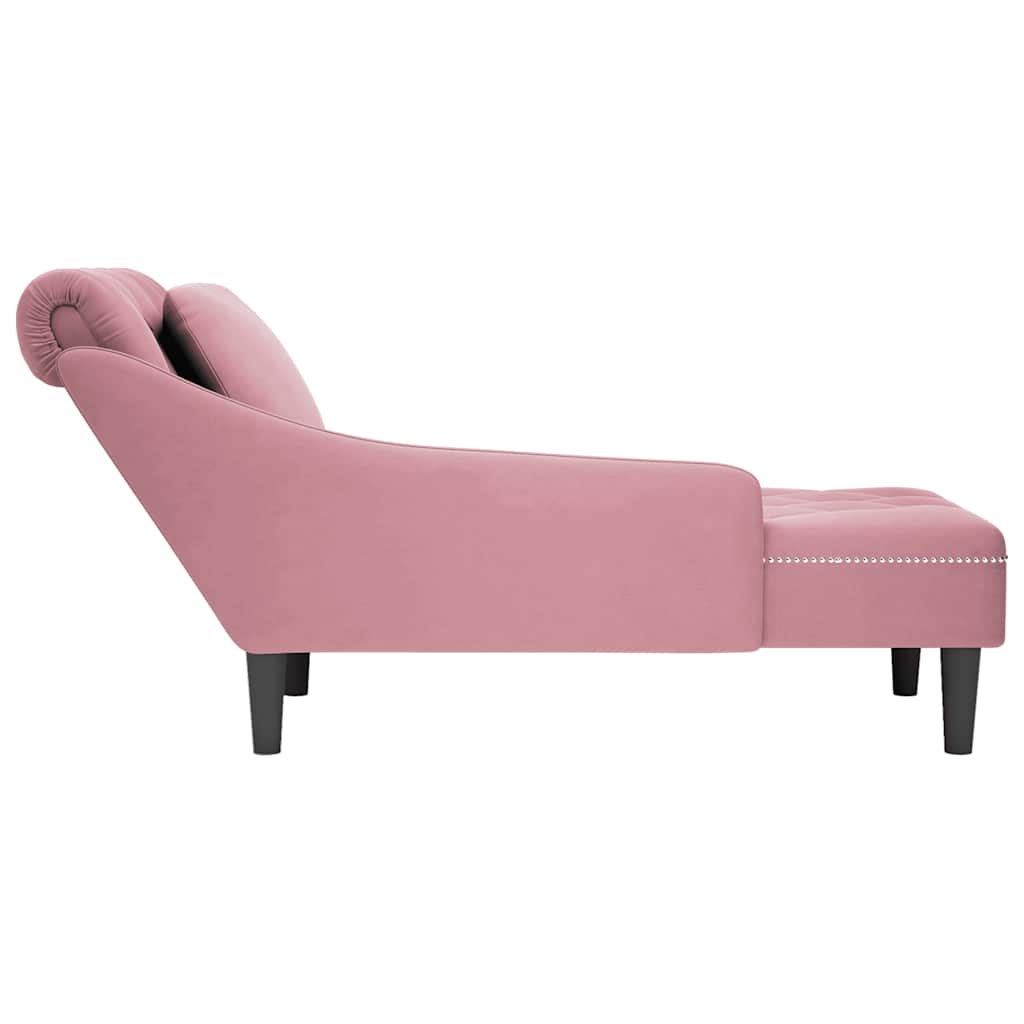 Fauteuil long avec coussin et accoudoir droit rose velours - XIOS