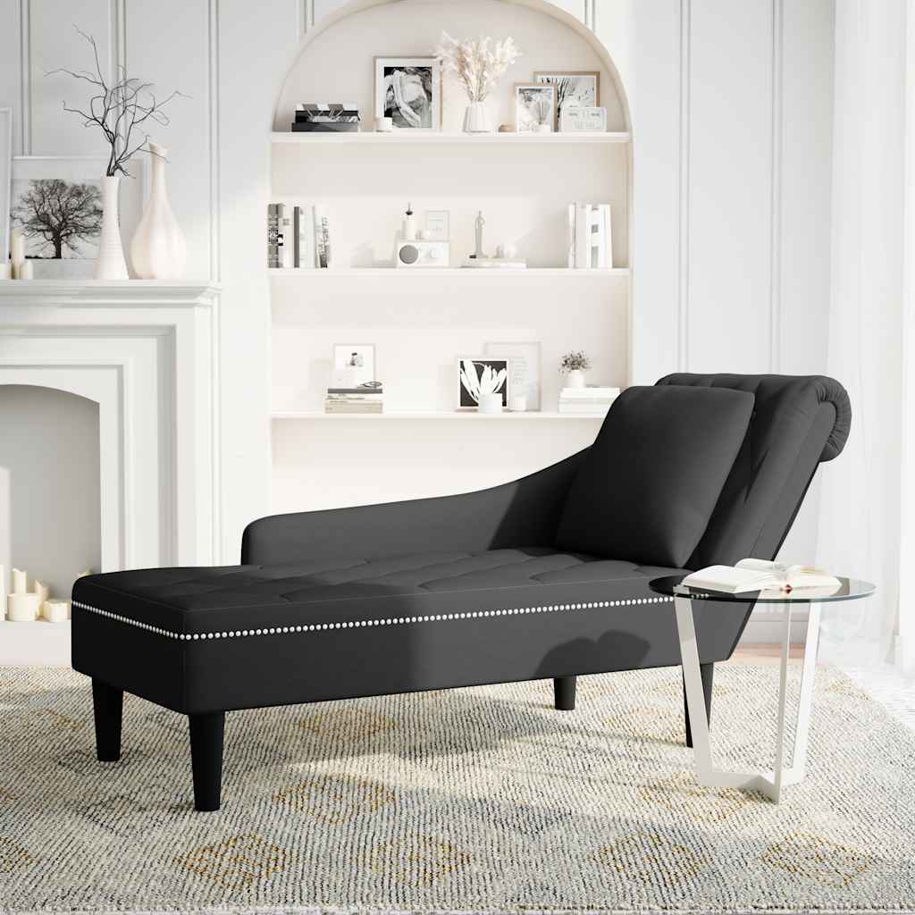 Fauteuil long avec coussin et accoudoir droit noir velours - XIOS