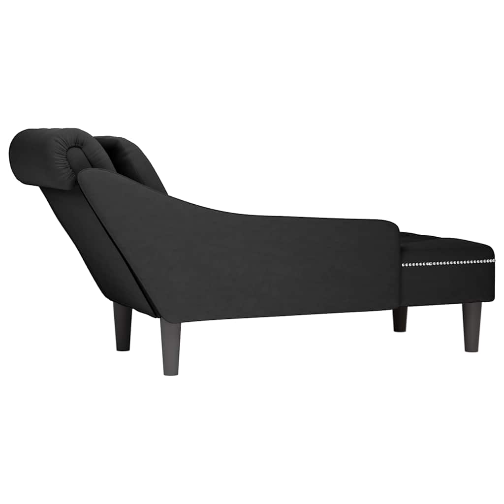 Fauteuil long avec coussin et accoudoir droit noir velours - XIOS