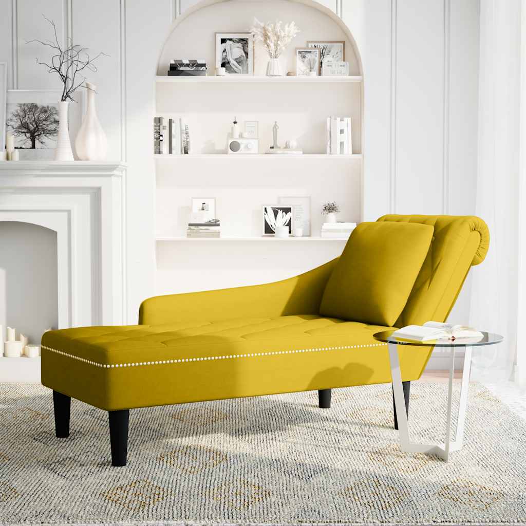 Fauteuil long avec coussin et accoudoir droit jaune velours - XIOS