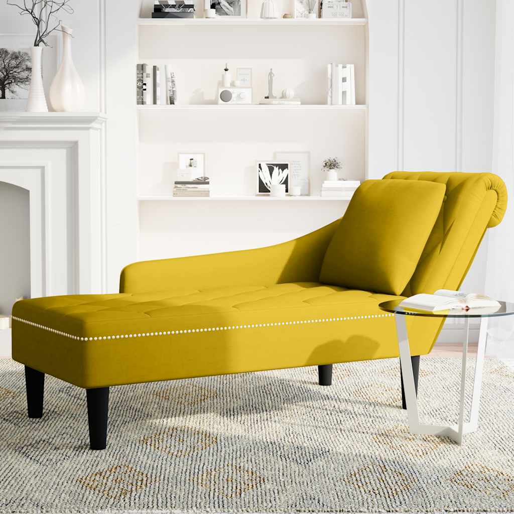Fauteuil long avec coussin et accoudoir droit jaune velours - XIOS