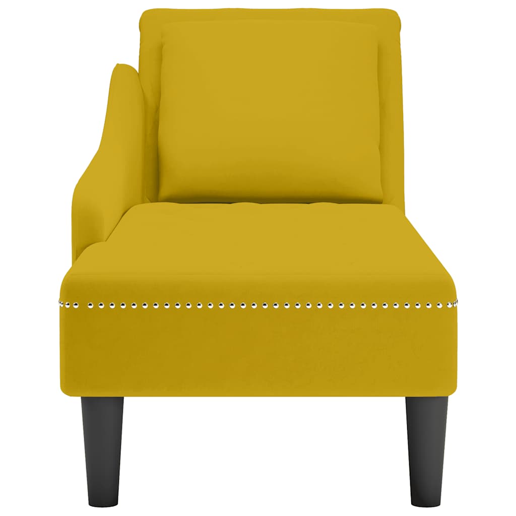 Fauteuil long avec coussin et accoudoir droit jaune velours - XIOS
