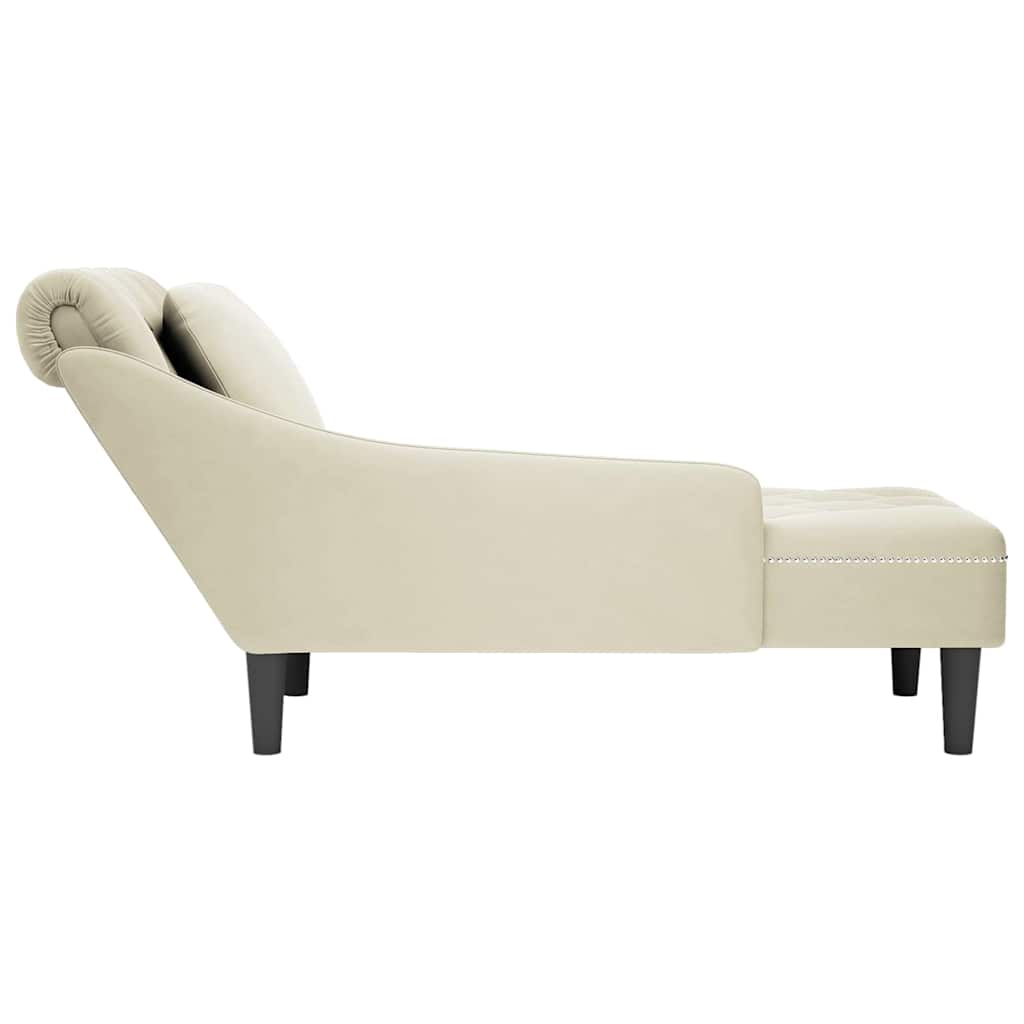 Fauteuil long avec coussin et accoudoir droit crème velours - XIOS