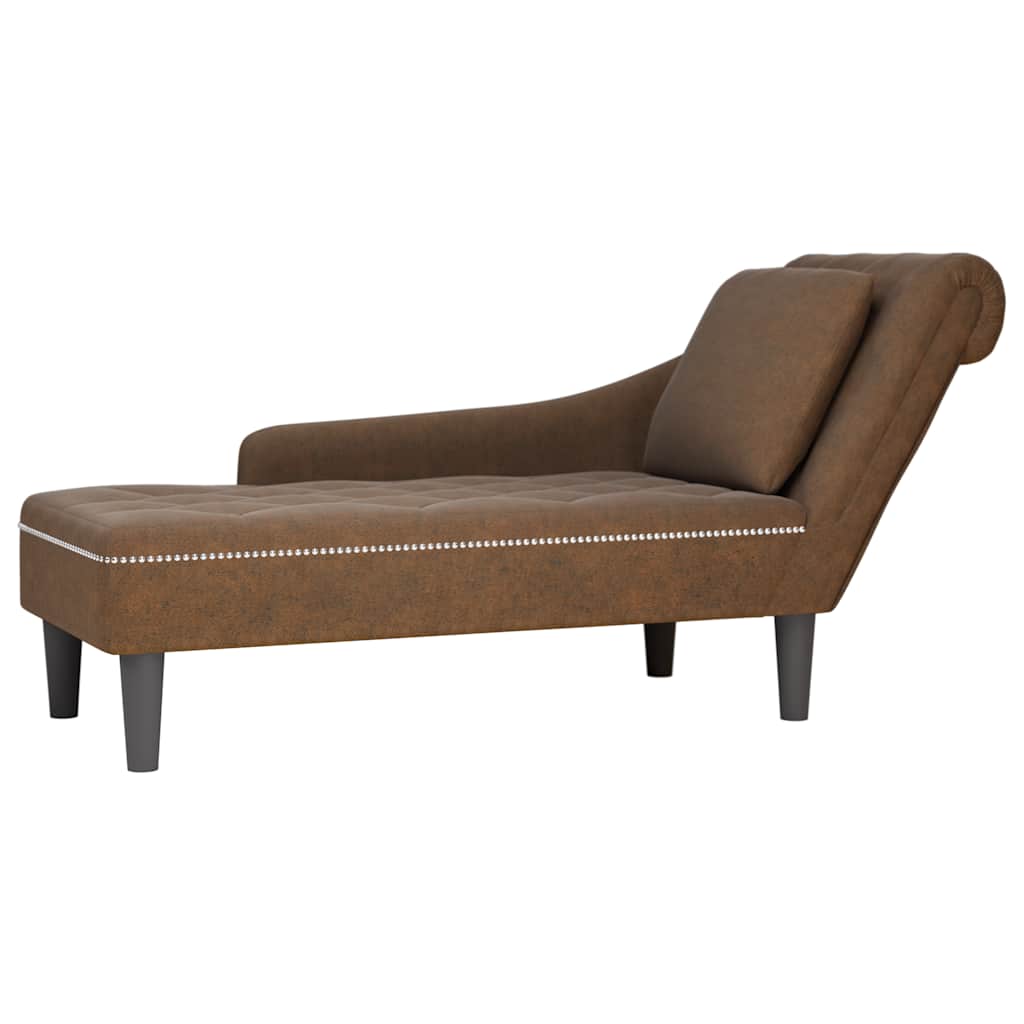 Fauteuil long avec coussin et accoudoir droit marron similicuir - XIOS