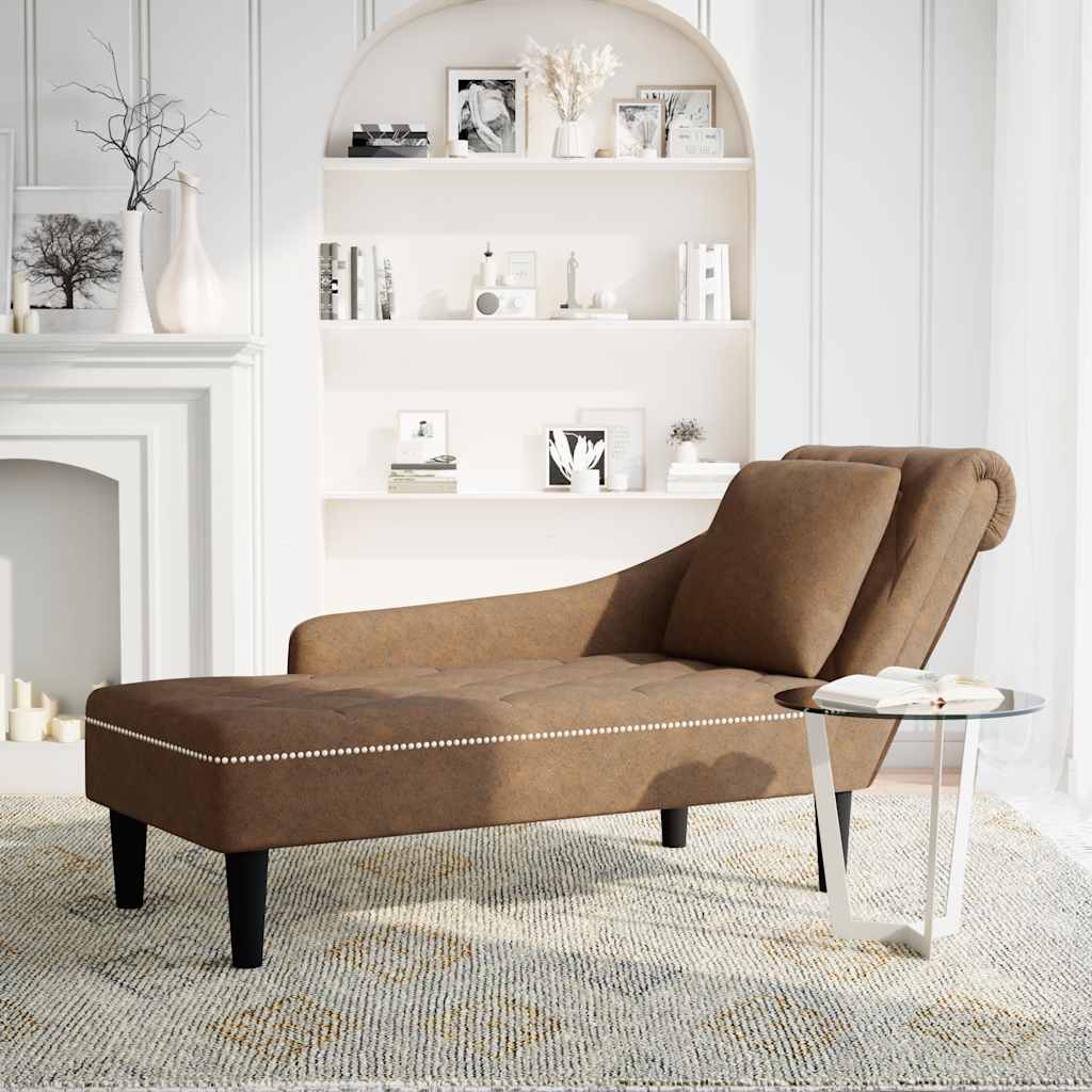 Fauteuil long avec coussin et accoudoir droit marron similicuir - XIOS