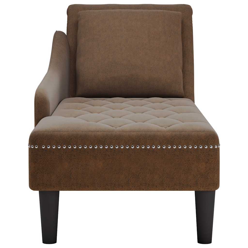 Fauteuil long avec coussin et accoudoir droit marron similicuir - XIOS