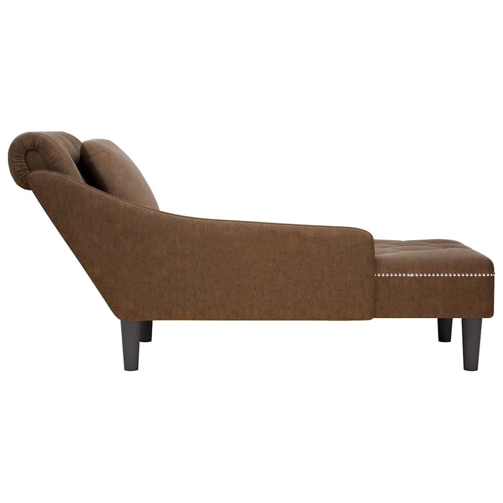 Fauteuil long avec coussin et accoudoir droit marron similicuir - XIOS