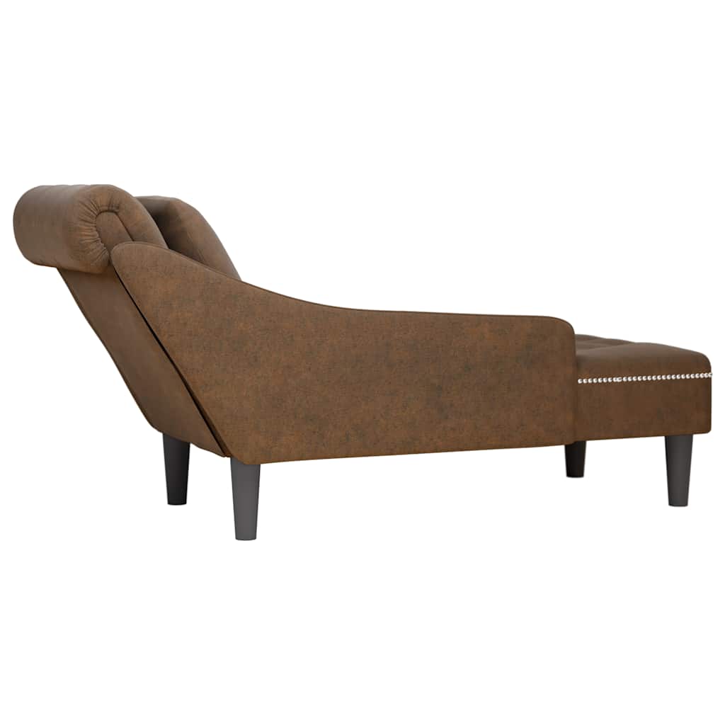 Fauteuil long avec coussin et accoudoir droit marron similicuir - XIOS