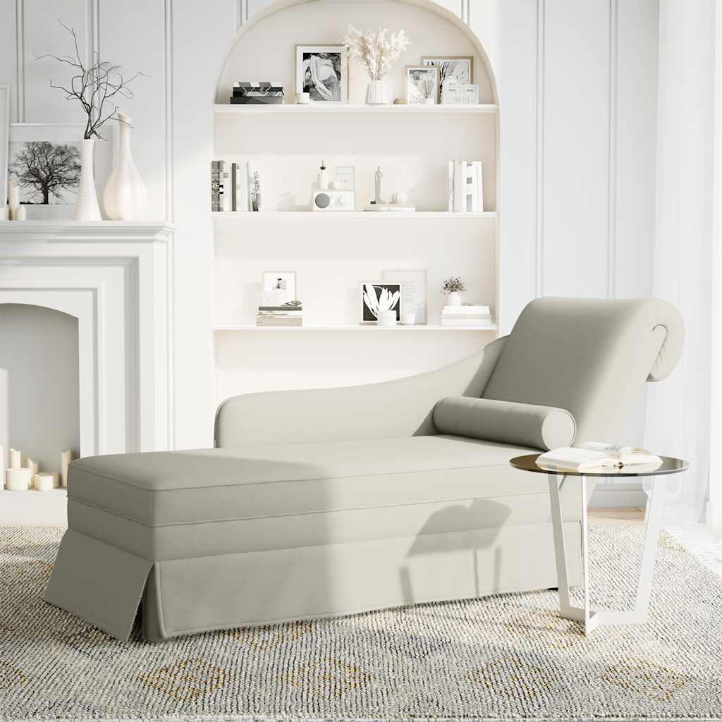 Fauteuil long avec traversin et accoudoir droit crème velours - XIOS