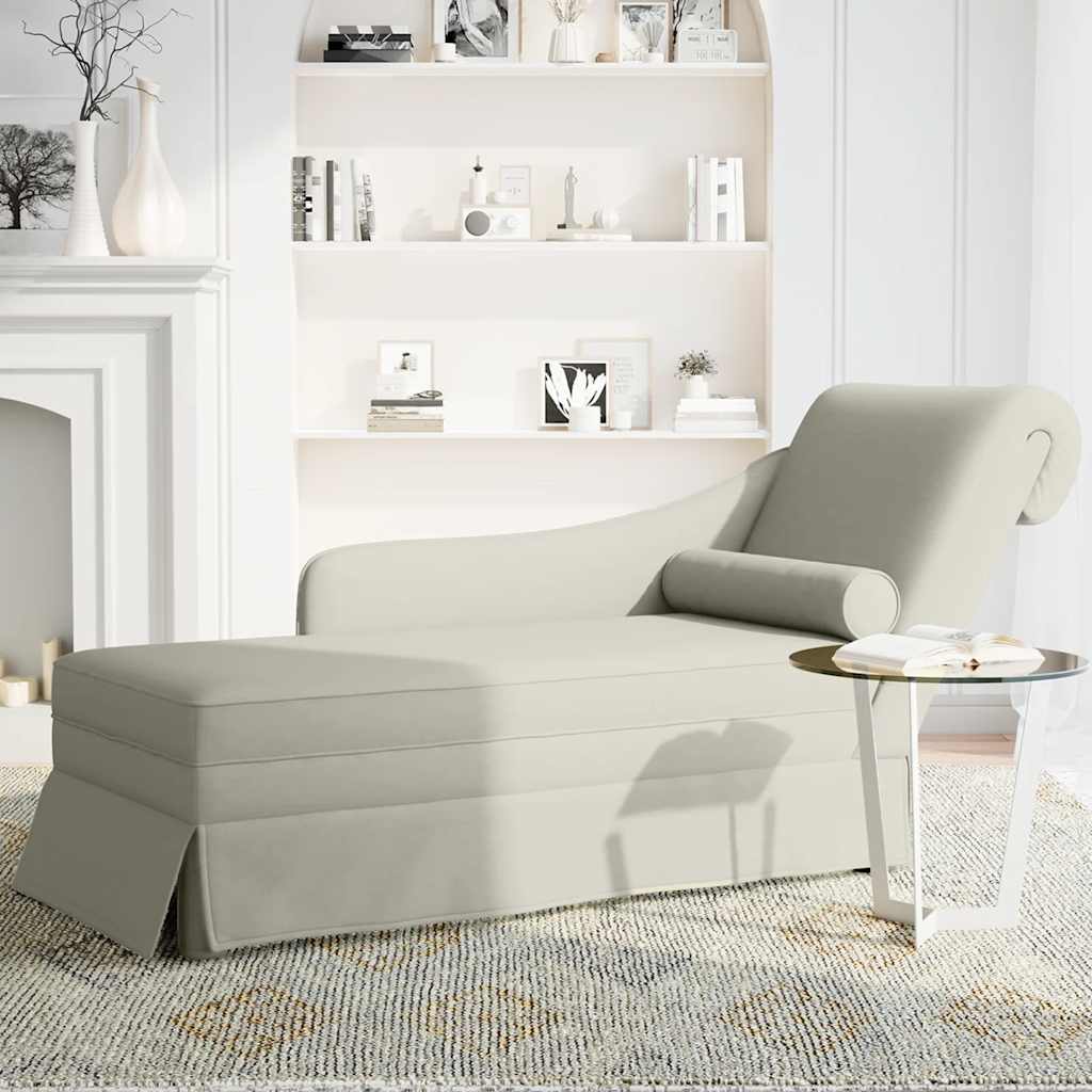 Fauteuil long avec traversin et accoudoir droit crème velours - XIOS