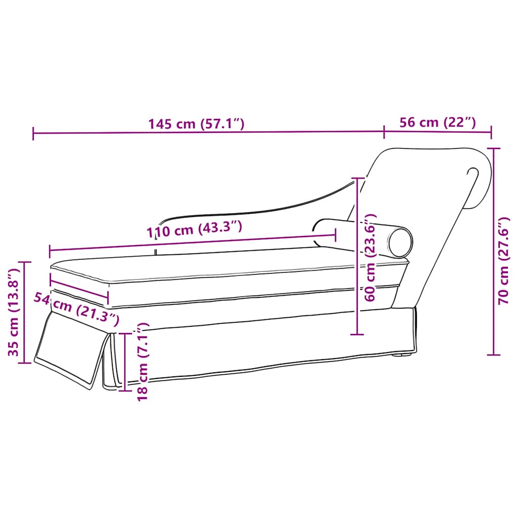 Fauteuil long avec traversin et accoudoir droit crème velours - XIOS