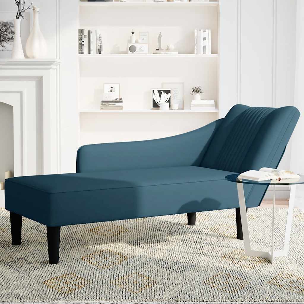 Fauteuil long avec accoudoir droit bleu velours