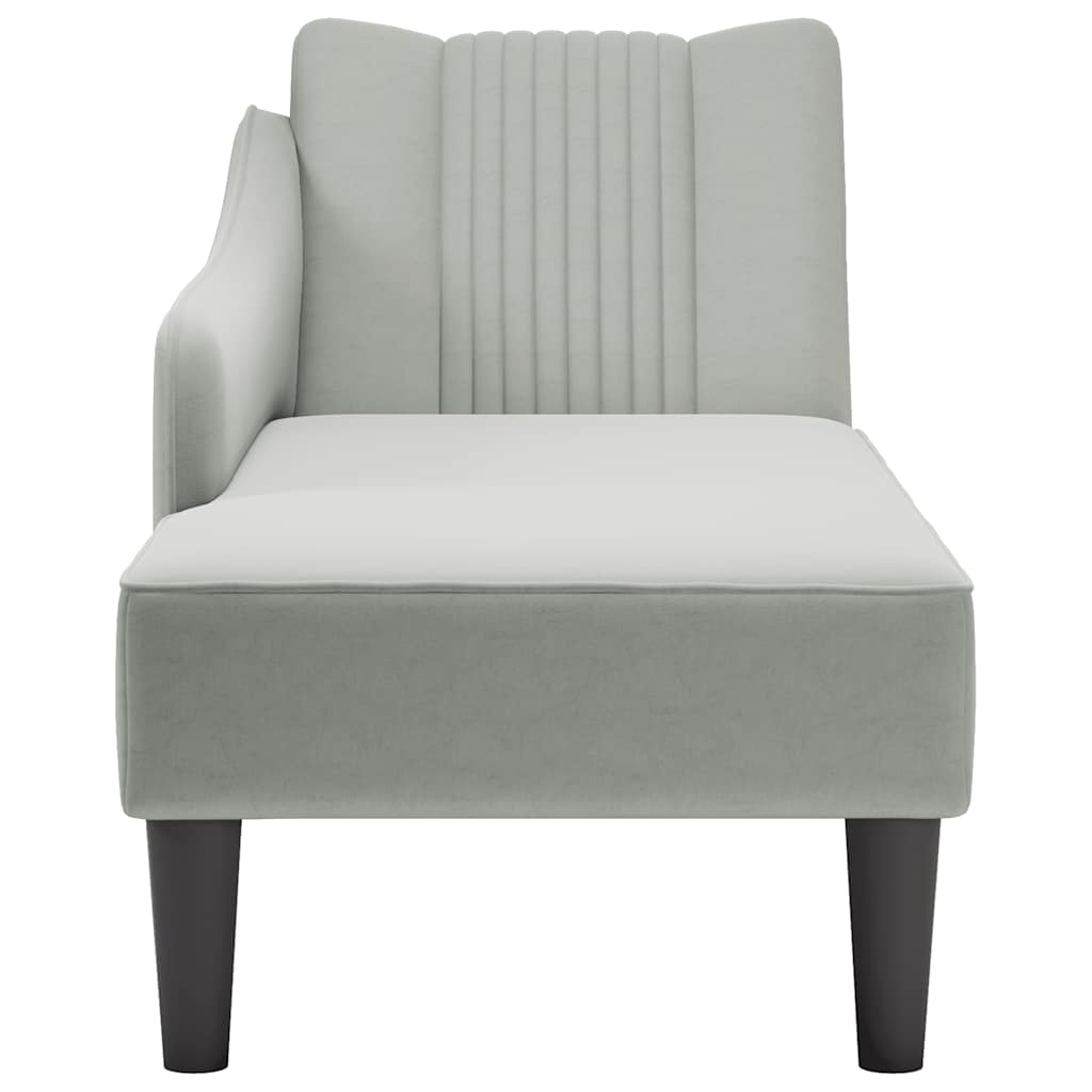 Fauteuil long avec accoudoir droit gris clair velours - XIOS