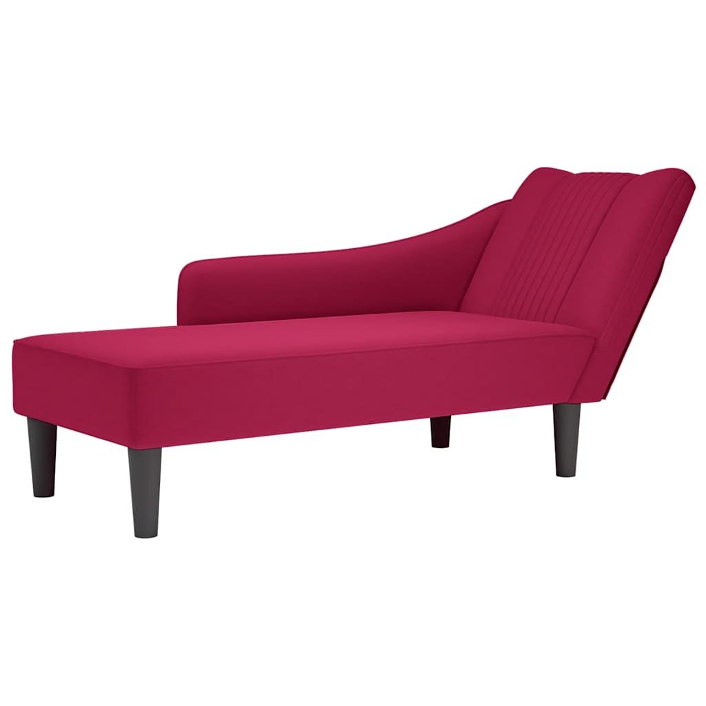 Fauteuil long avec accoudoir droit rouge bordeaux velours - XIOS