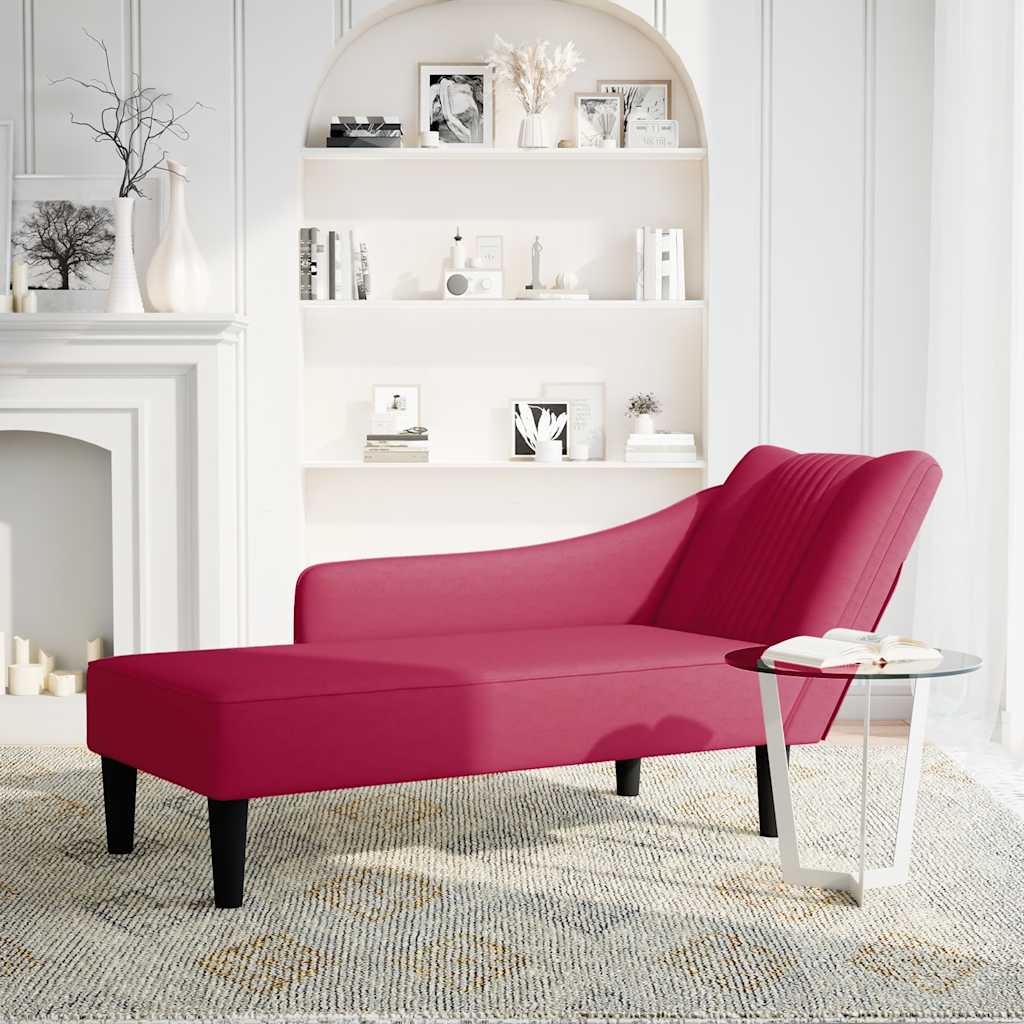 Fauteuil long avec accoudoir droit rouge bordeaux velours - XIOS