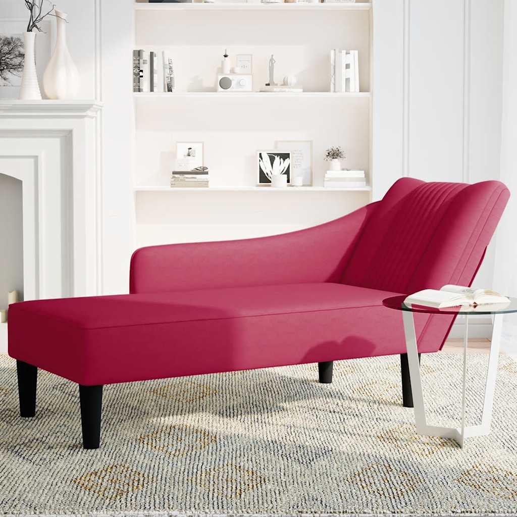 Fauteuil long avec accoudoir droit rouge bordeaux velours - XIOS
