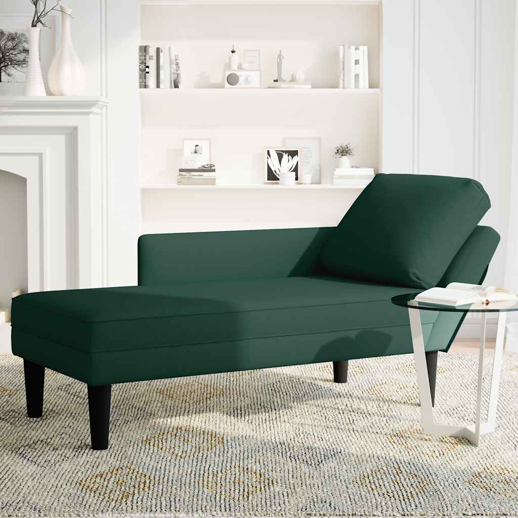 Fauteuil long et coussin et accoudoir droit vert foncé velours - XIOS