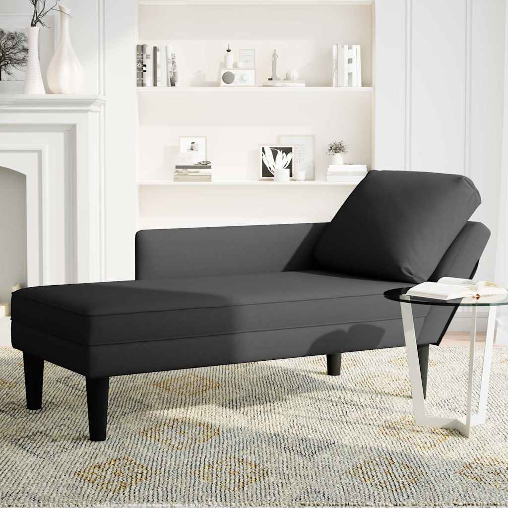 Fauteuil long avec coussin et accoudoir droit noir velours - XIOS