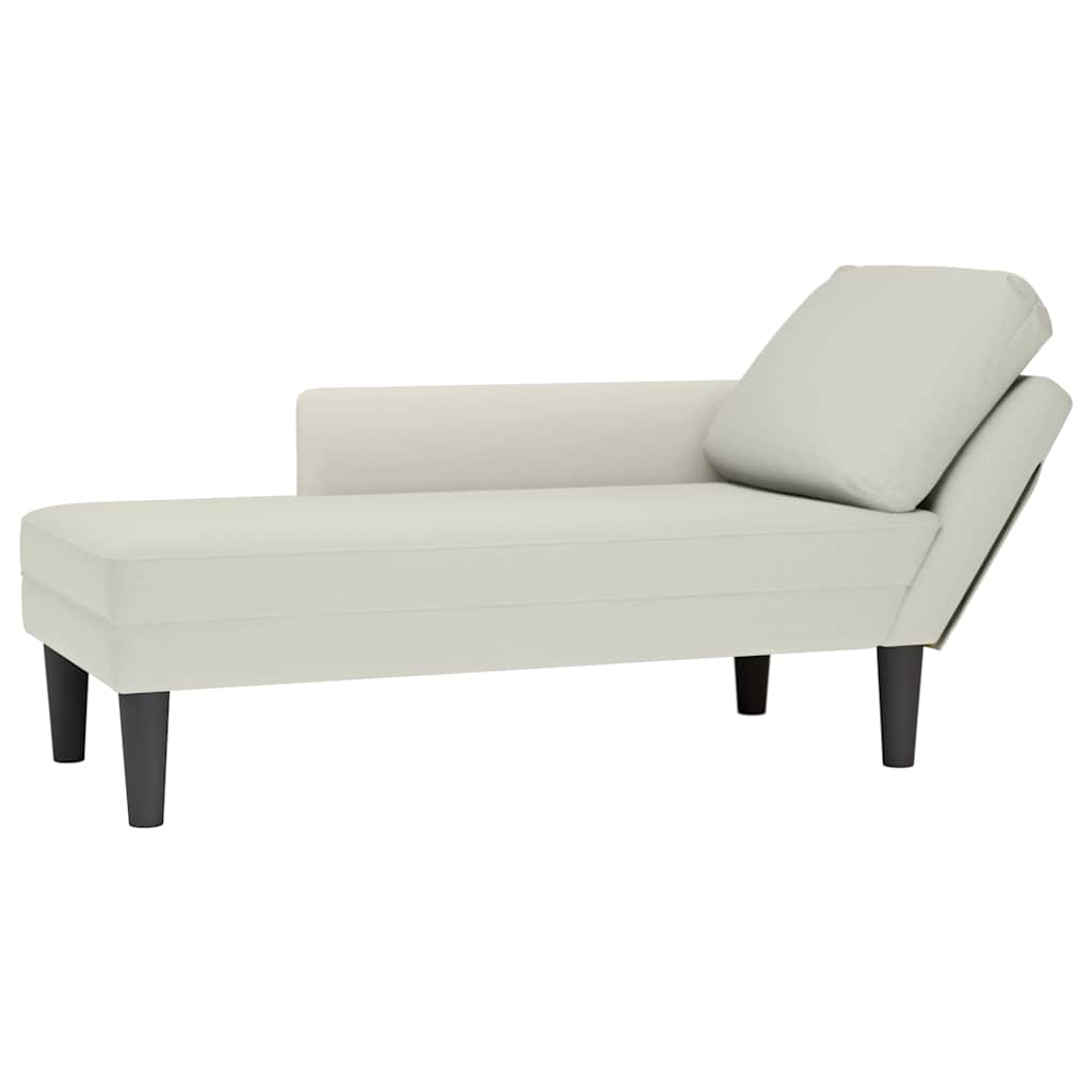 Fauteuil long avec coussin et accoudoir droit crème velours - XIOS