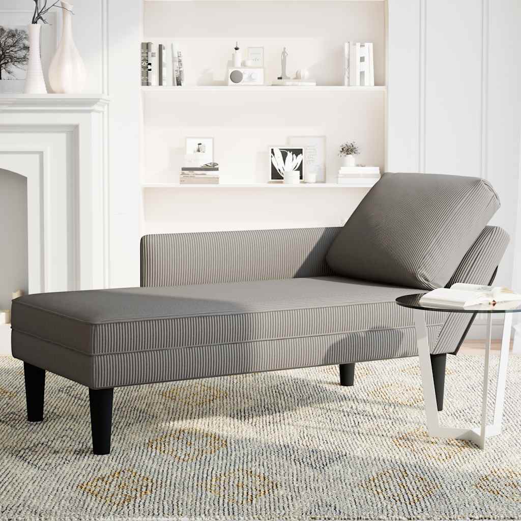 Chaise longue avec coussin gris clair tissu en velours côtelé - XIOS
