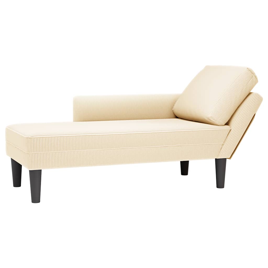 Chaise longue avec coussin crème tissu en velours côtelé - XIOS