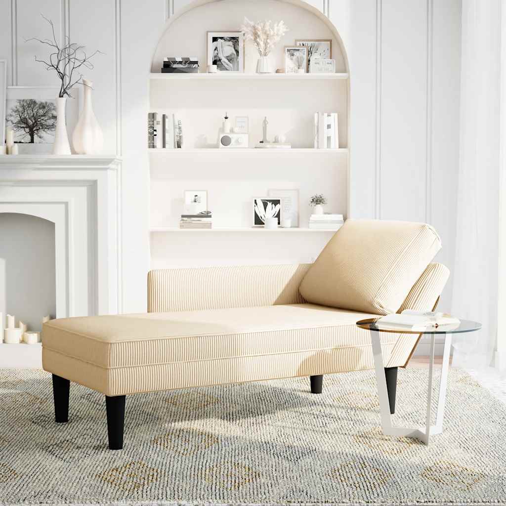 Chaise longue avec coussin crème tissu en velours côtelé - XIOS