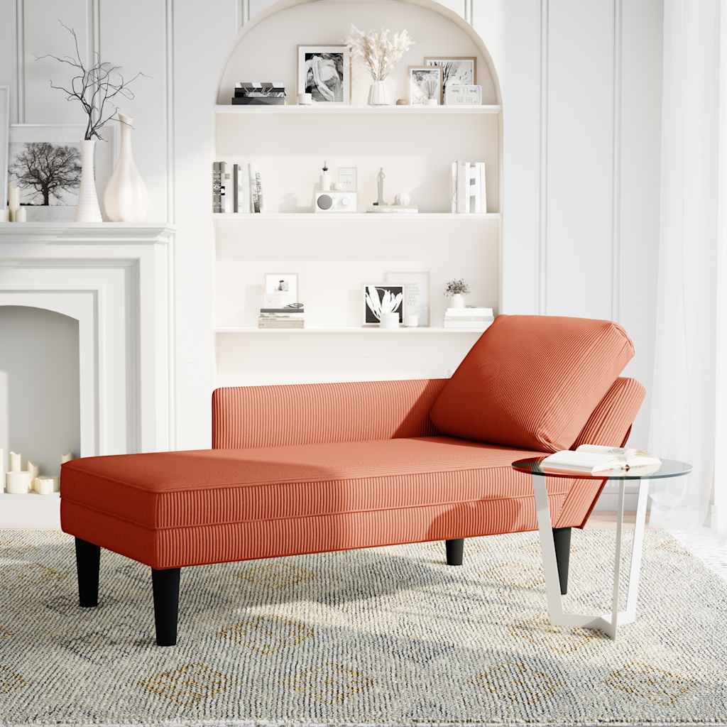 Chaise longue avec coussin rouge orange tissu en velours côtelé - XIOS