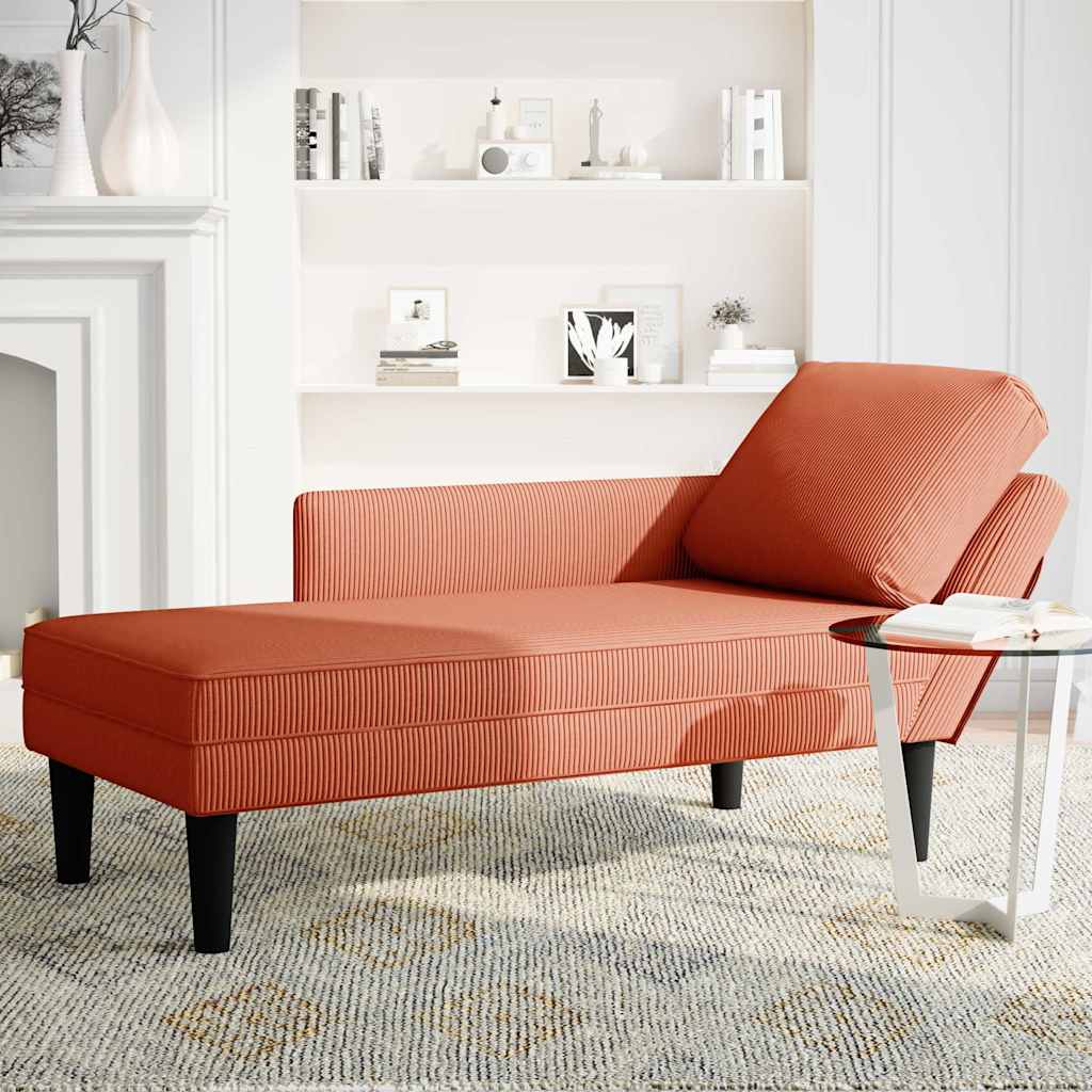 Chaise longue avec coussin rouge orange tissu en velours côtelé - XIOS