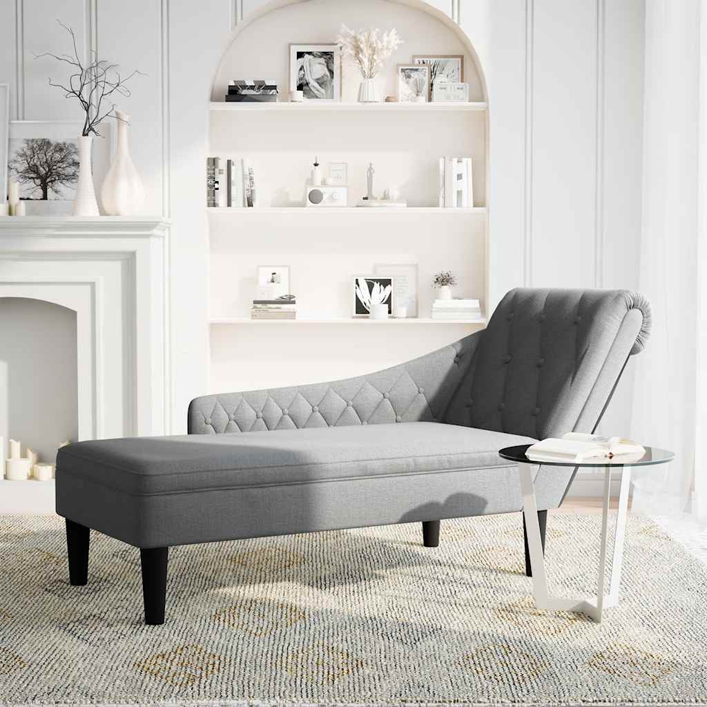 Fauteuil long avec coussin et accoudoir droit gris clair tissu - XIOS