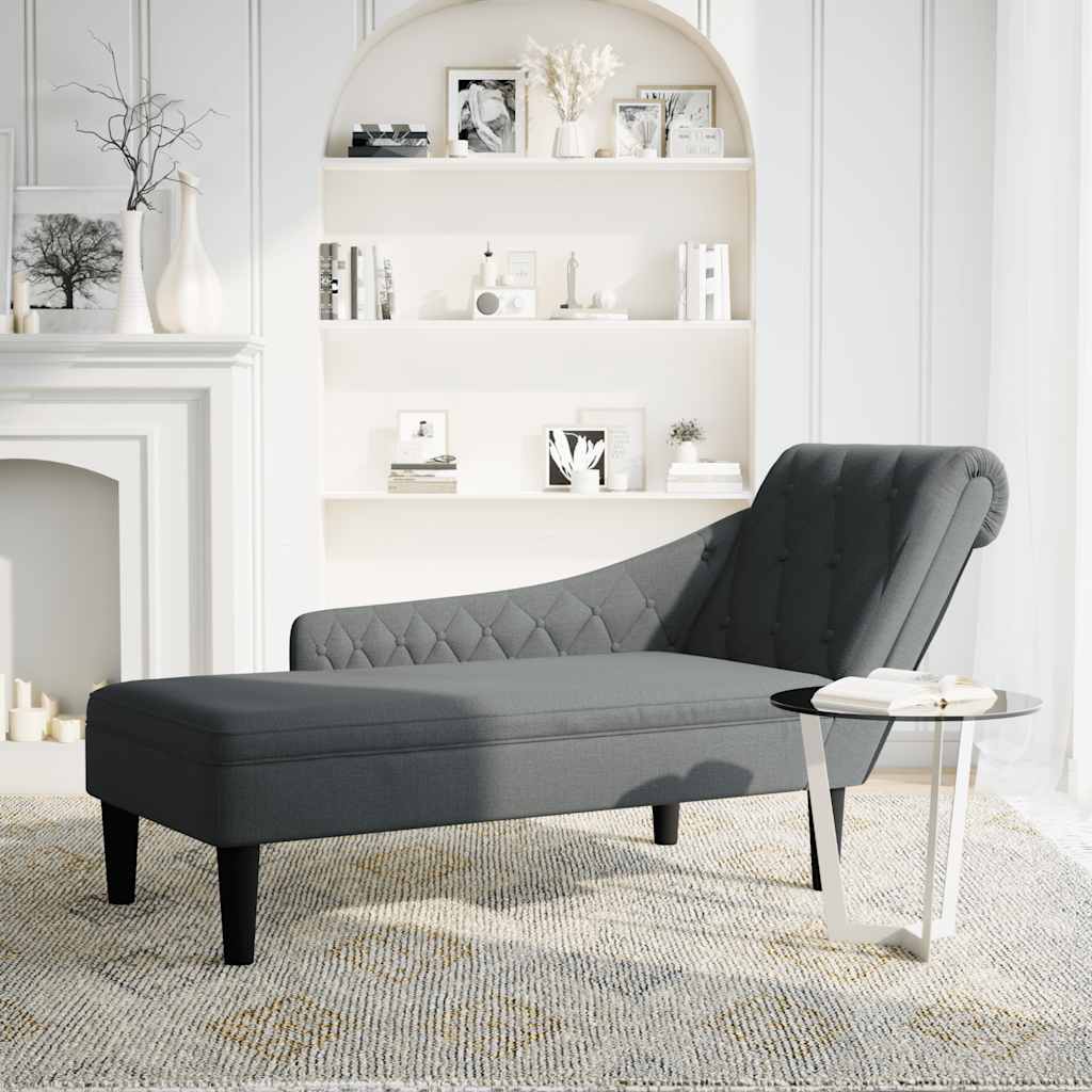 Fauteuil long avec coussin et accoudoir droit gris foncé tissu - XIOS