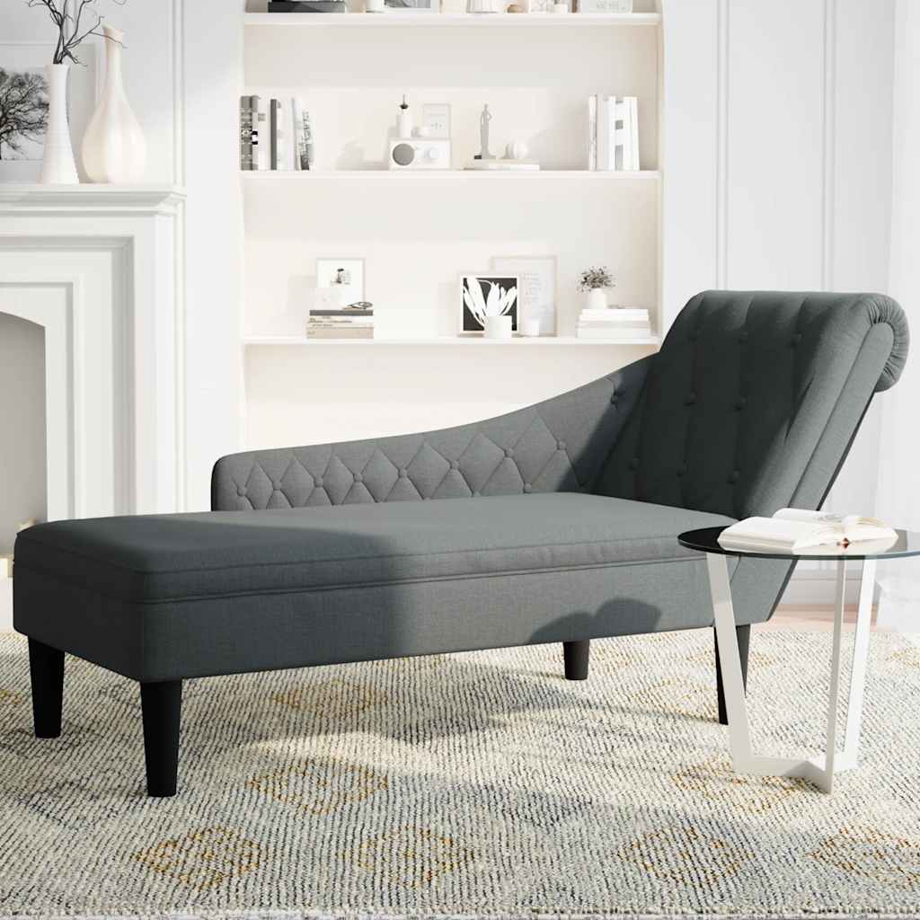Fauteuil long avec coussin et accoudoir droit gris foncé tissu - XIOS