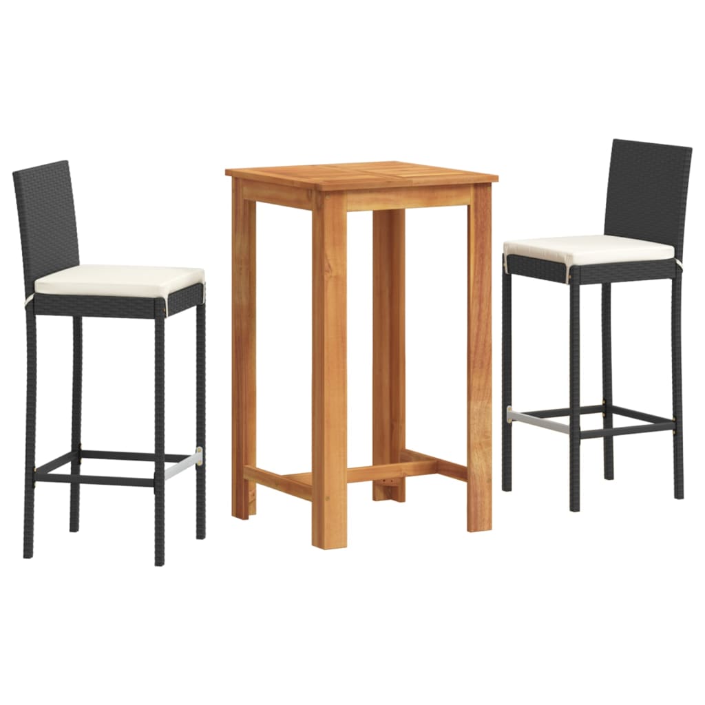 Ensemble de bar de jardin 3 pcs noir bois massif acacia rotin - XIOS