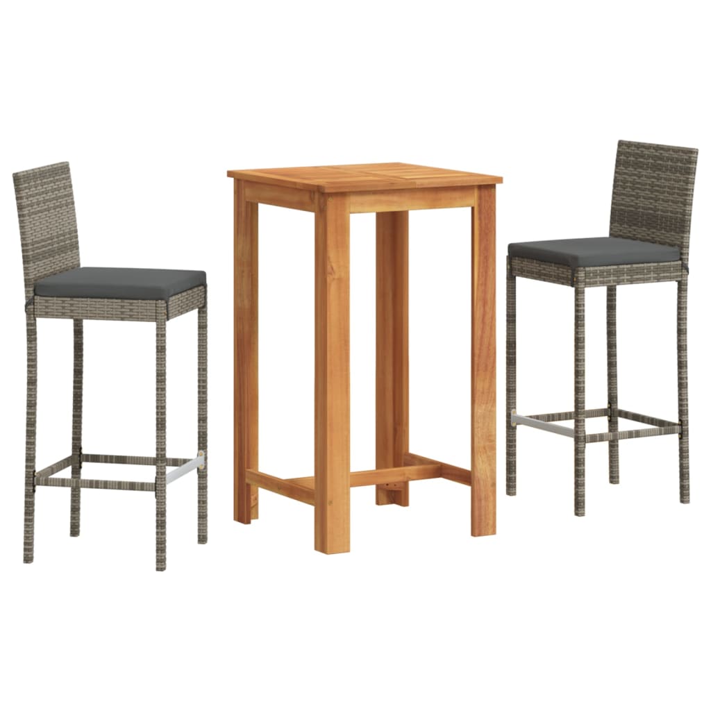 Ensemble de bar de jardin 3 pcs gris bois massif acacia rotin - XIOS