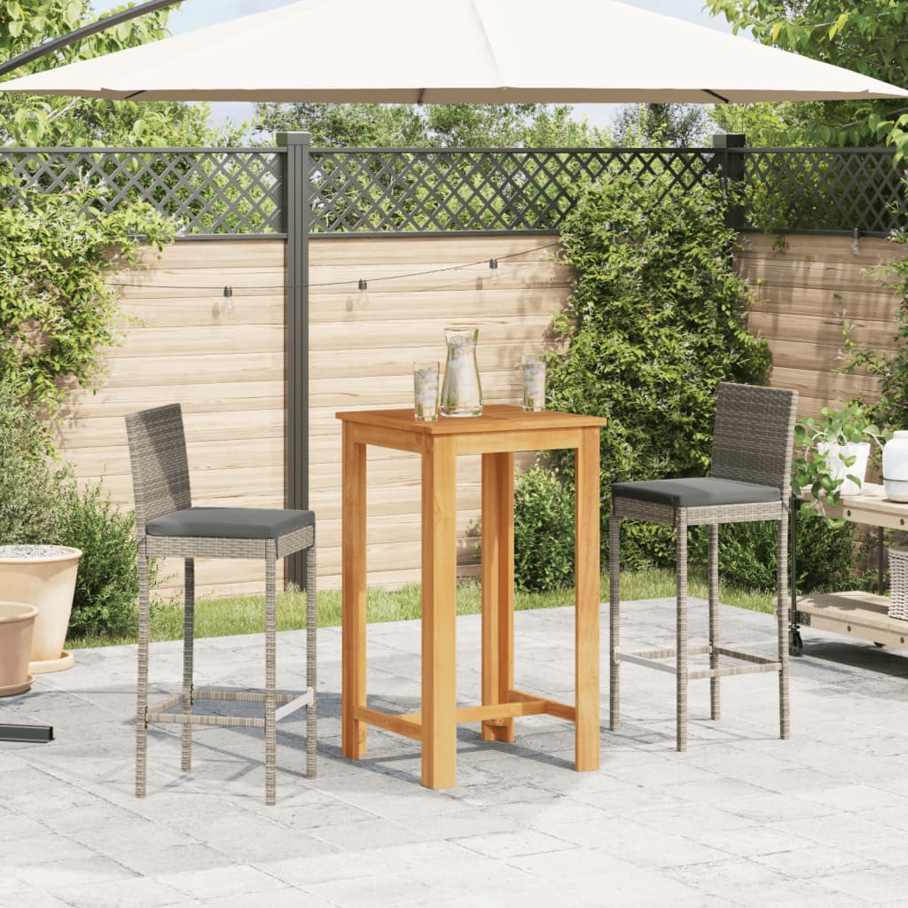 Ensemble de bar de jardin 3 pcs gris bois massif acacia rotin - XIOS