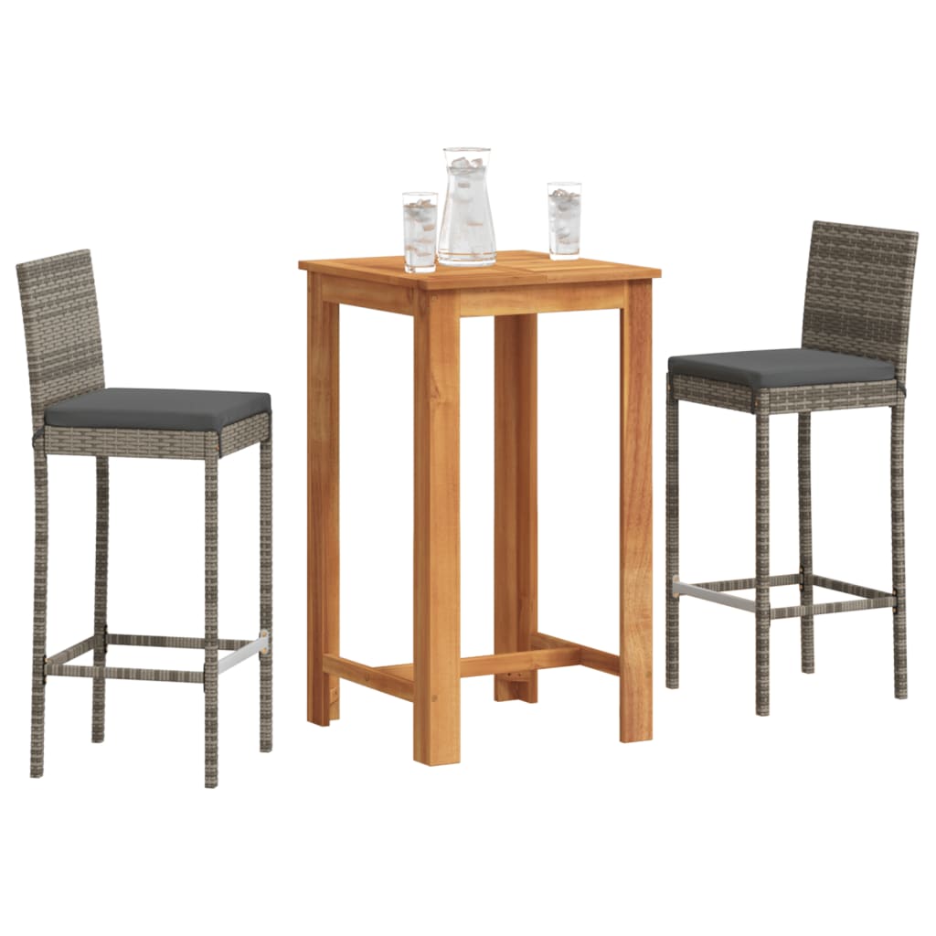 Ensemble de bar de jardin 3 pcs gris bois massif acacia rotin - XIOS