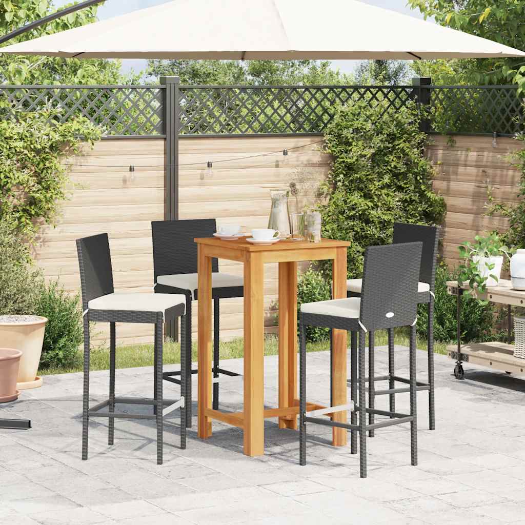 Ensemble de bar de jardin 5 pcs noir bois massif acacia rotin - XIOS