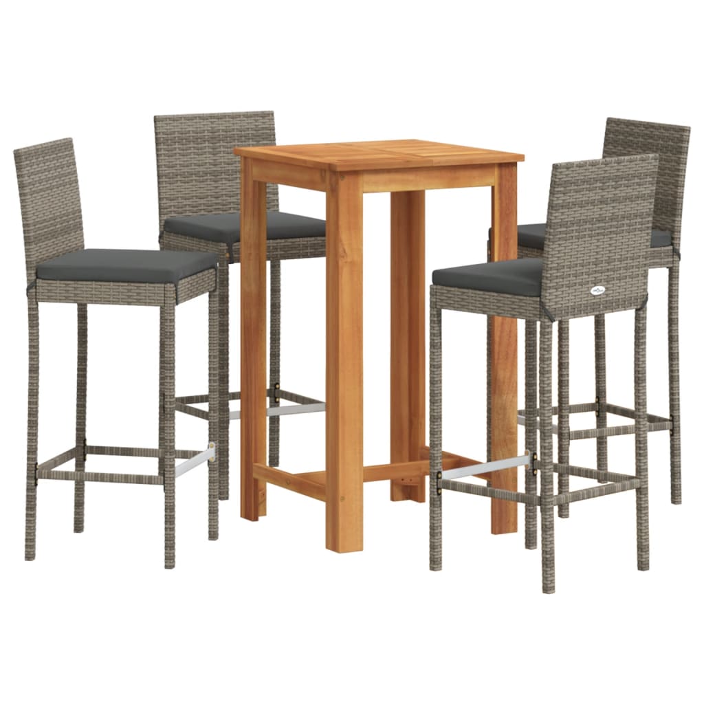 Ensemble de bar de jardin 5 pcs gris bois massif acacia rotin - XIOS