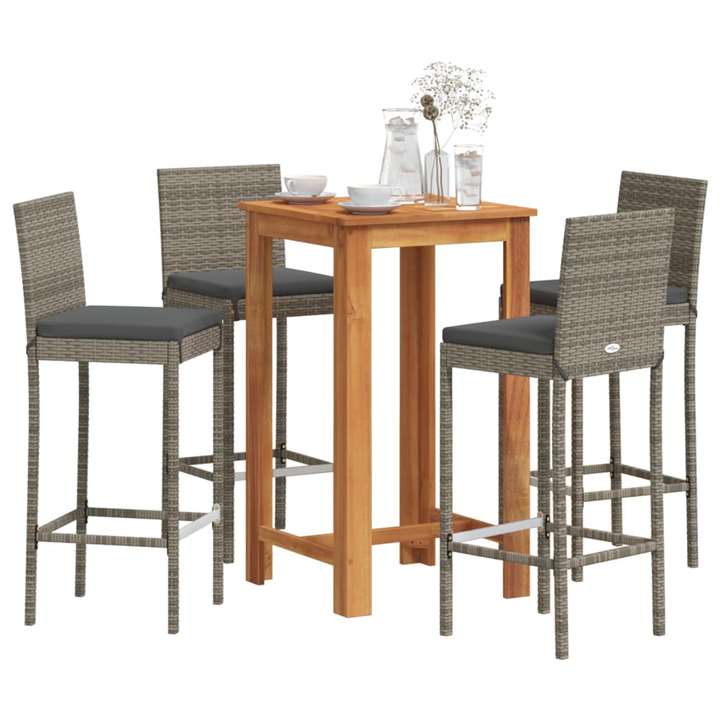 Ensemble de bar de jardin 5 pcs gris bois massif acacia rotin - XIOS