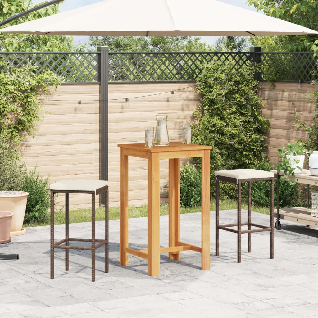 Ensemble de bar de jardin 3 pcs marron bois massif acacia rotin - XIOS