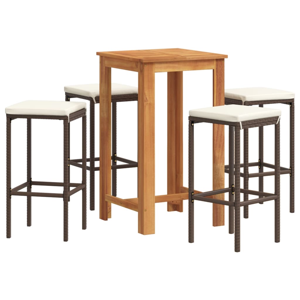 Ensemble de bar de jardin 5 pcs marron bois massif acacia rotin - XIOS